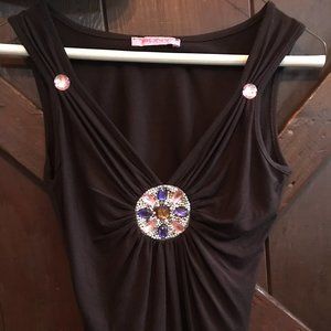 BONY Paris Brown and Multi-Jewels Top